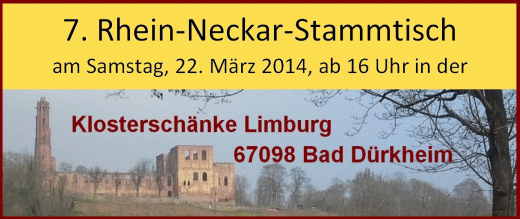 Detailinformationen zum 7. Rhein-Neckar-Stammtisch am 22. März 2014