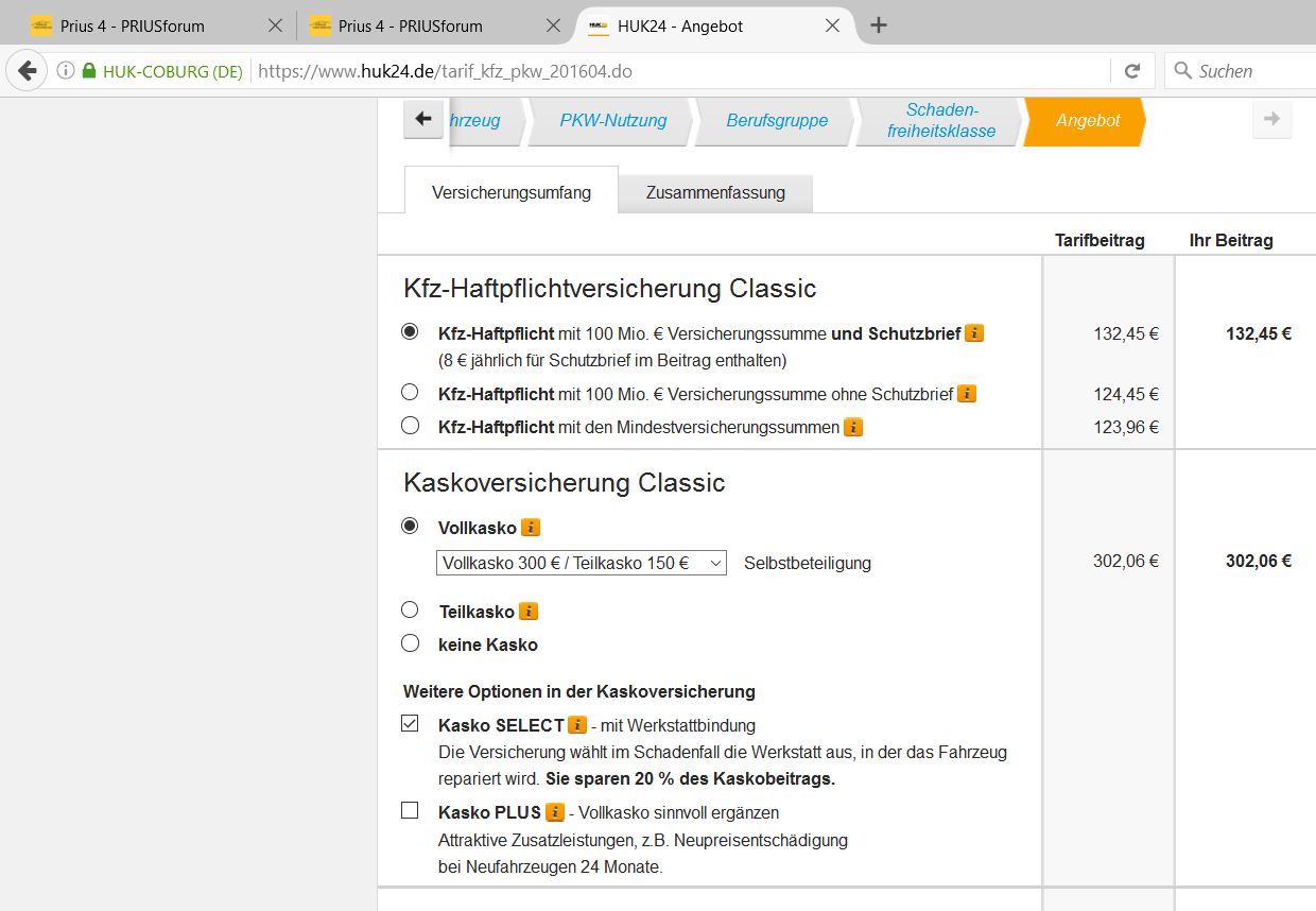 Versicherungseinstufung Prius 4 Priusforum